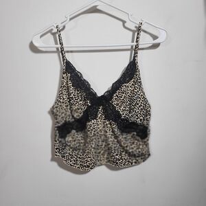 ROMWE Leopard Print Cami Top with Black Lace